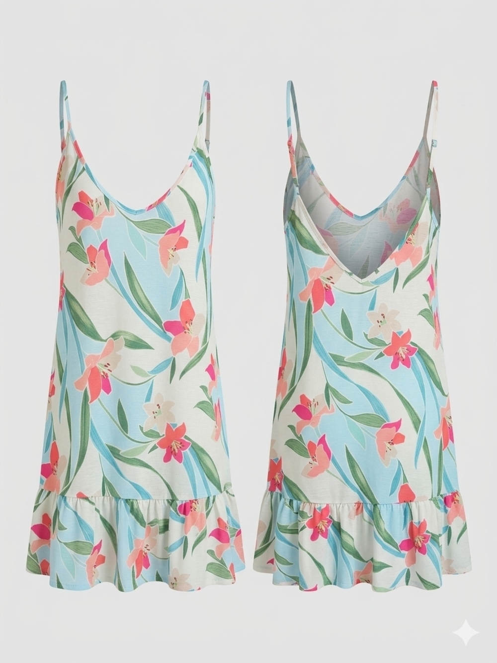 Hurley Floral Slip Dress in Light Blue, Pink & Green